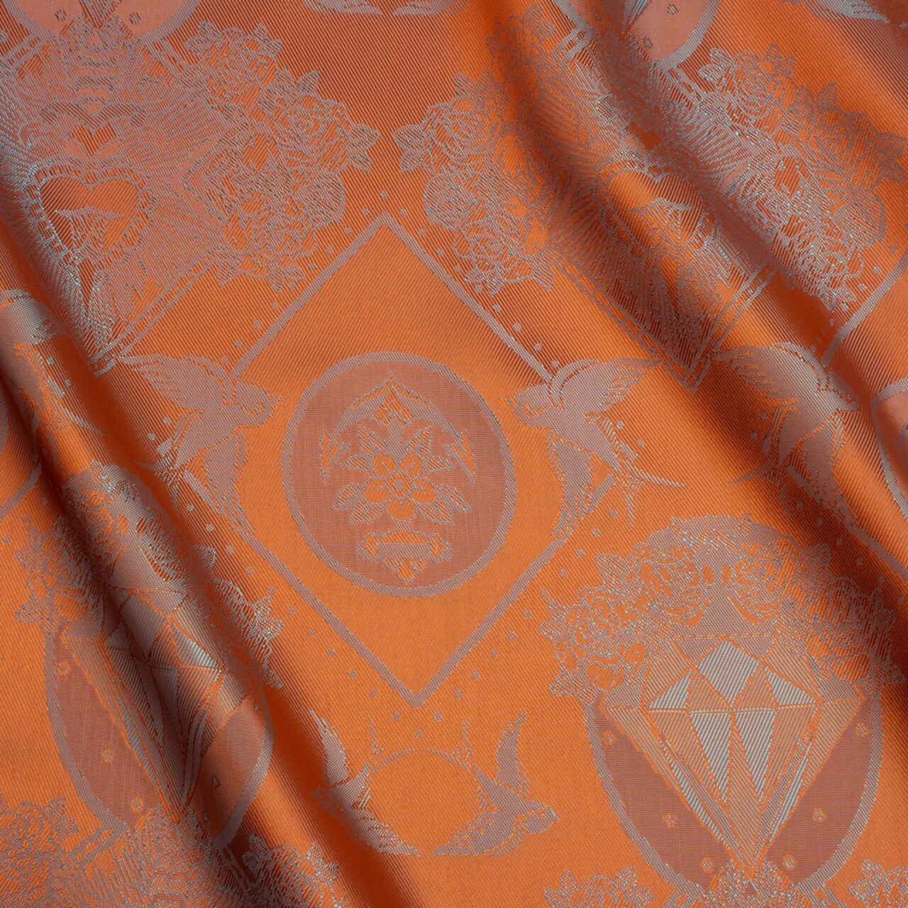 1 Yard Gems and Doves Jacquard Lining Orange and Aqua Bi-Color 55 Width